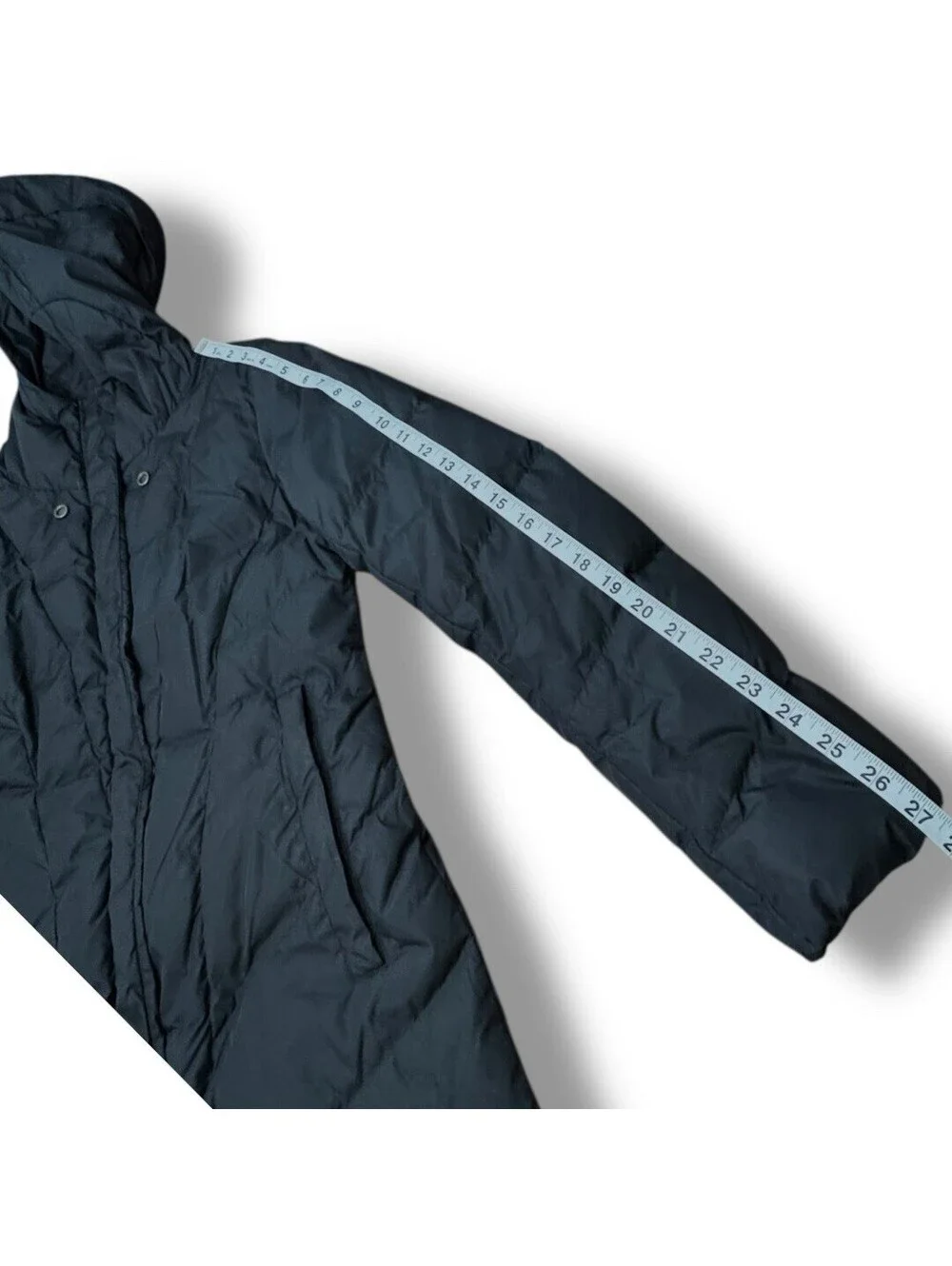 Eileen Fisher Down Puffer Coat Black Full Zip Hooded Winter Outdoor Women’s XS